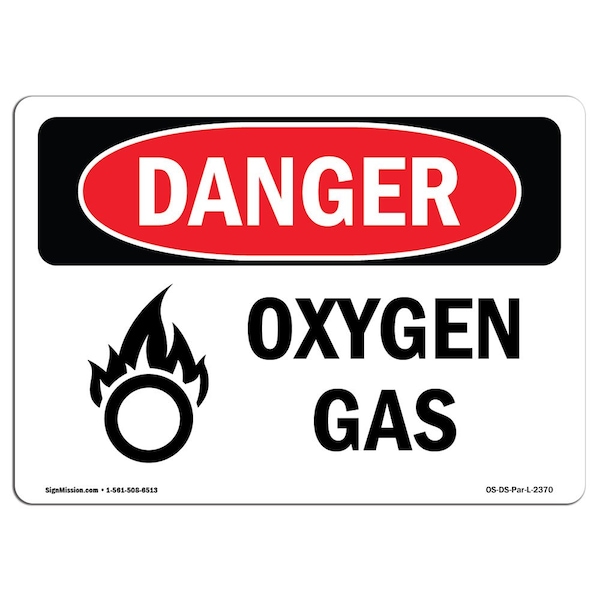 Safety Sign, OSHA Danger, 3.5" Height, 5" Width, Oxygen Gas, Landscape, 10PK